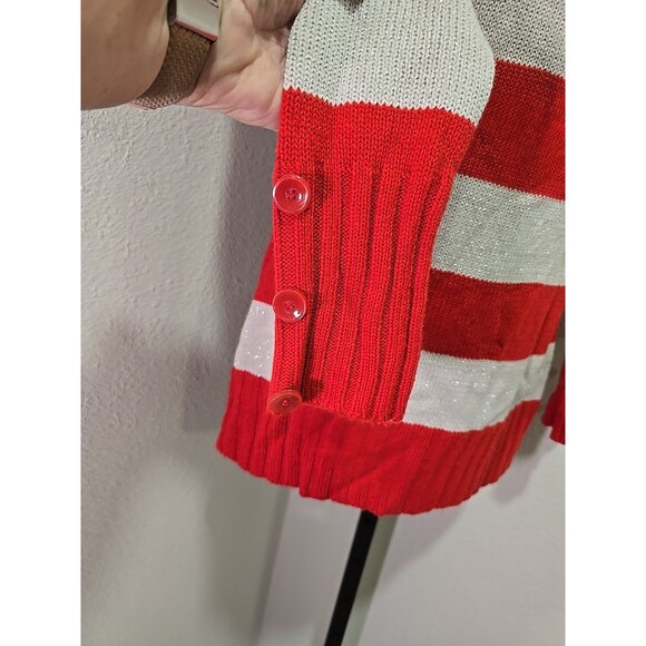 Bongo Y2K Holiday Red White Stripe Shawl Collar Long Sweater Womens Lge Metallic - Picture 3 of 7